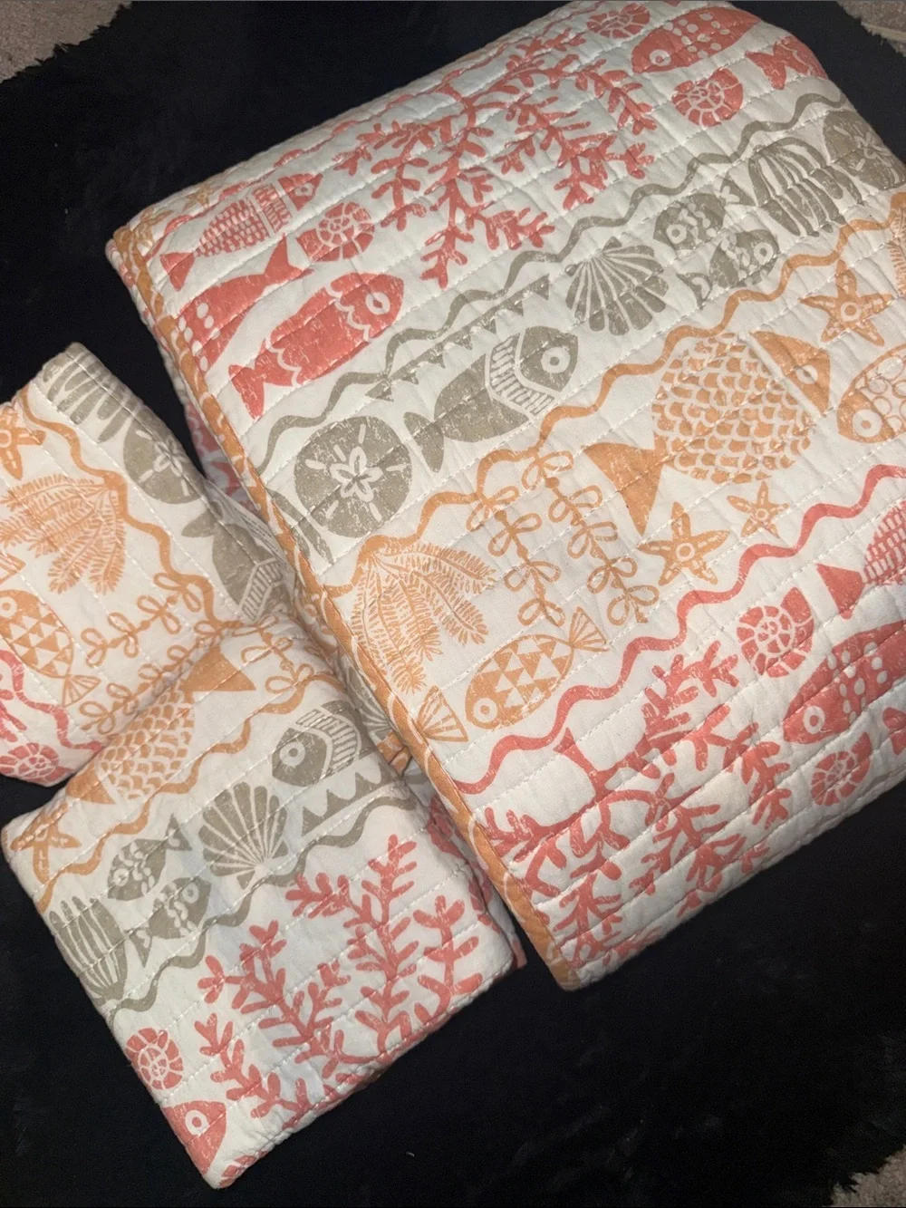 Sigrid Olsen Coral & Peach Cotton Quilted Throw Queen Sz